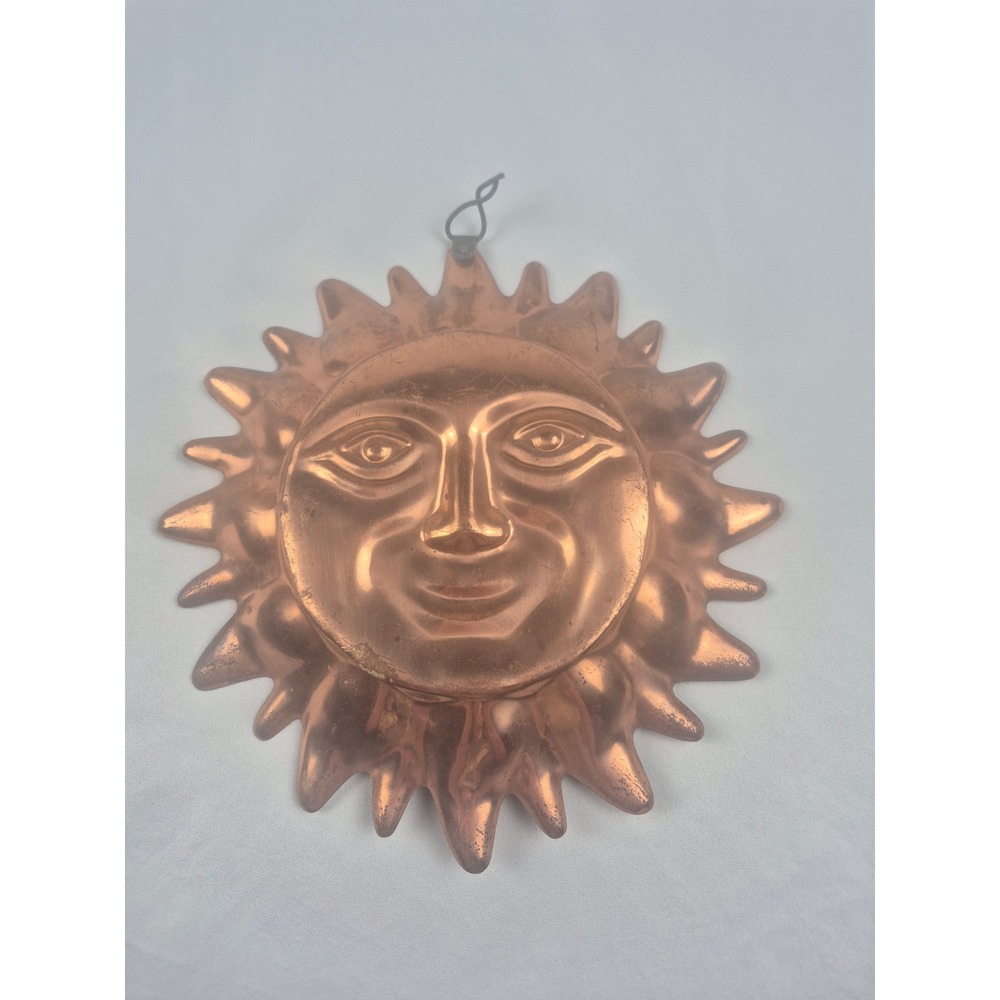 Vintage Copper Sun Face Wall Hanging Celestial Art Southwestern Boho Decor Mold